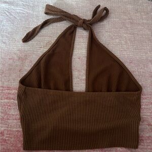 Rue21 Brown Ribbed Halter Crop Top